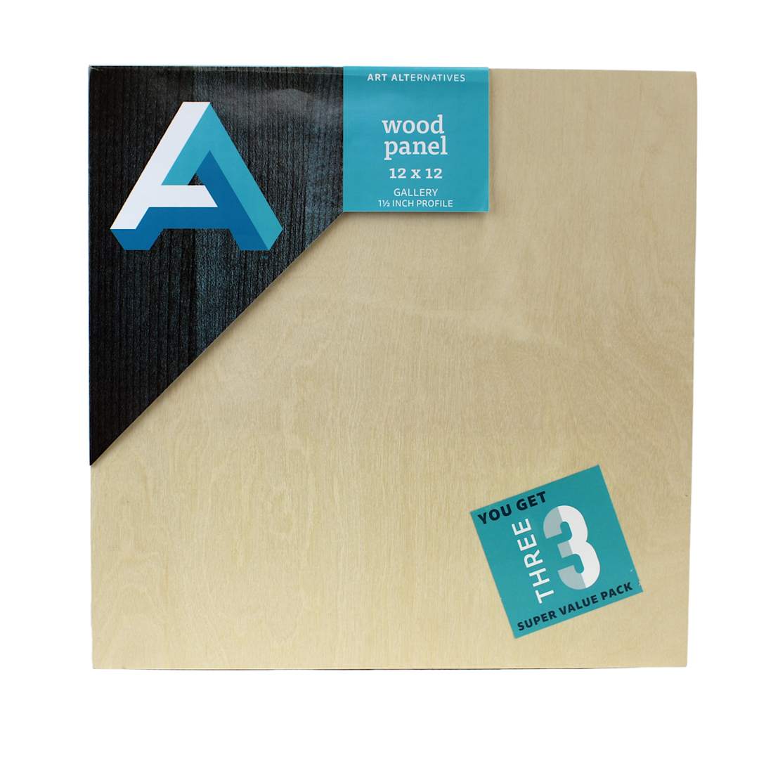 Open in modal - Art Alternatives Classic Wood Panel Value Pack, Gallery, 1.5 in Profile,  12 in x 12 in, 3/Pkg.