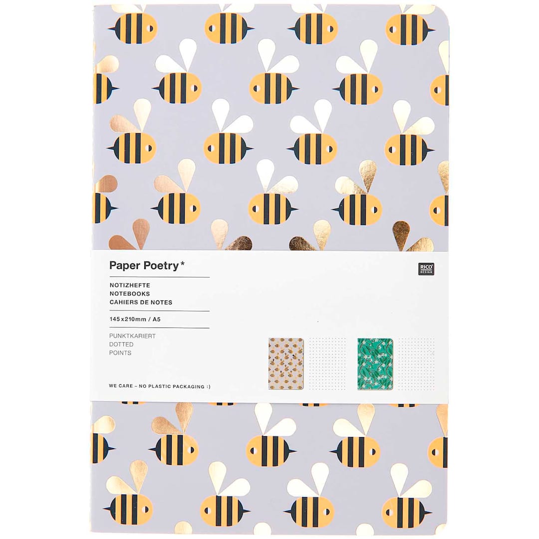 Open in modal - Rico Design Bee/Fruit/Flower Set - Dotted, 2 Books/Pkg., A5 (5.7" x 8.3")