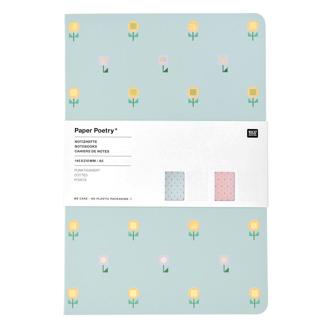 Open in modal - Rico Design Flowers Blue/Pink Set - Dotted, 2 Books/Pkg., A5 (5.7" x 8.3")