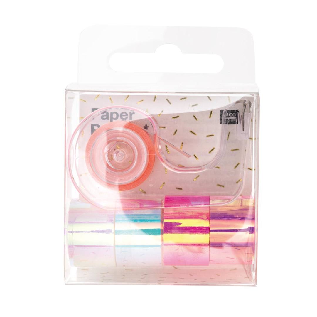 Open in modal - Mini Mirror Rainbow Tape Dispenser Sets 5-Roll Rainbow Pink Set - 12mm x 1.8m