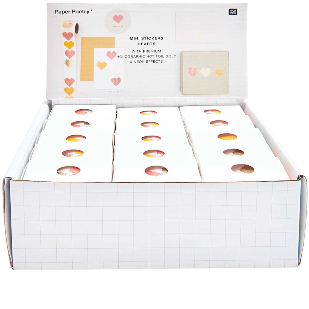 Open in modal - Rico Design Mini Sticker Roll P.O.P. Displays Hearts - 120 Stickers/Roll