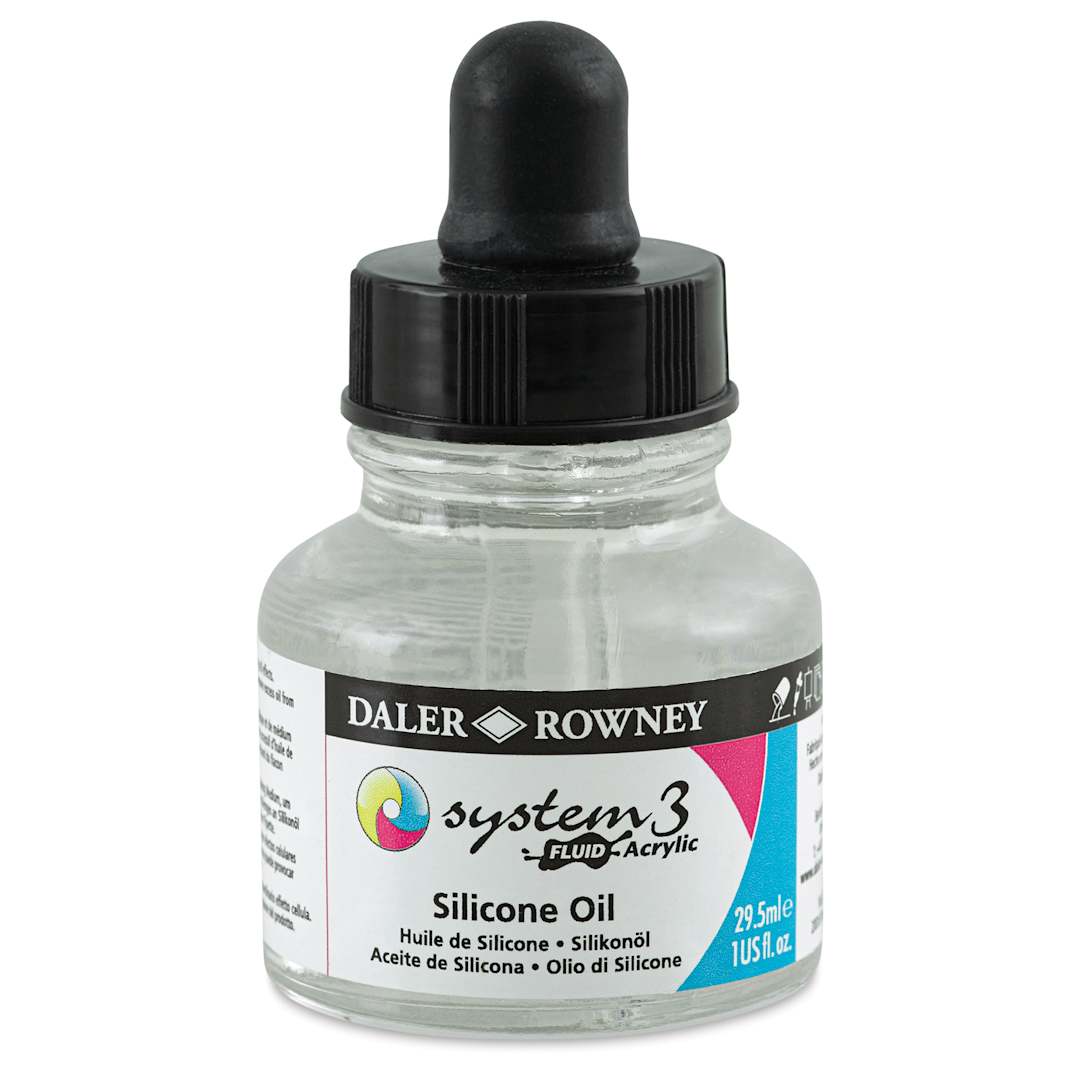 Open in modal - Daler-Rowney System3 Fluid Acrylic Mediums - Pouring Silicone Oil, 29.5 ml (Front of bottle)