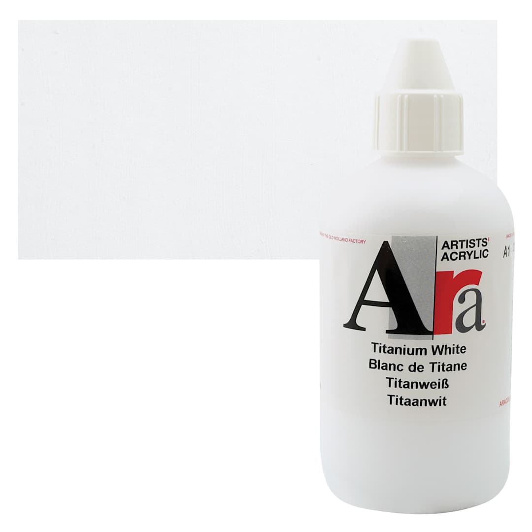 Open in modal - Ara Artists’ Acrylic Paint - Titanium White, 250 ml bottle and swatch