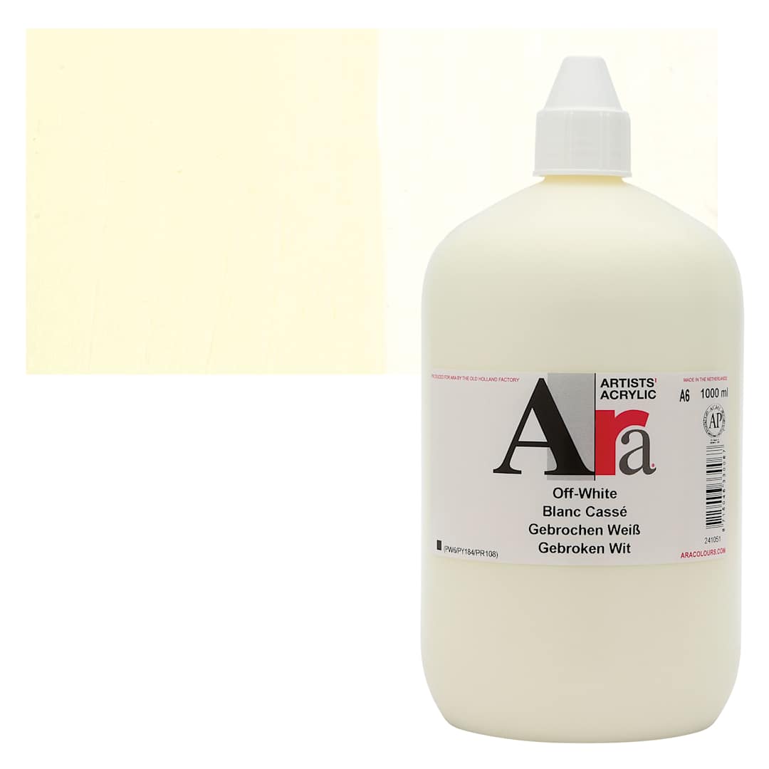 Open in modal - Ara Artists’ Acrylic Paint - Off White, 1000 ml bottle and swatch