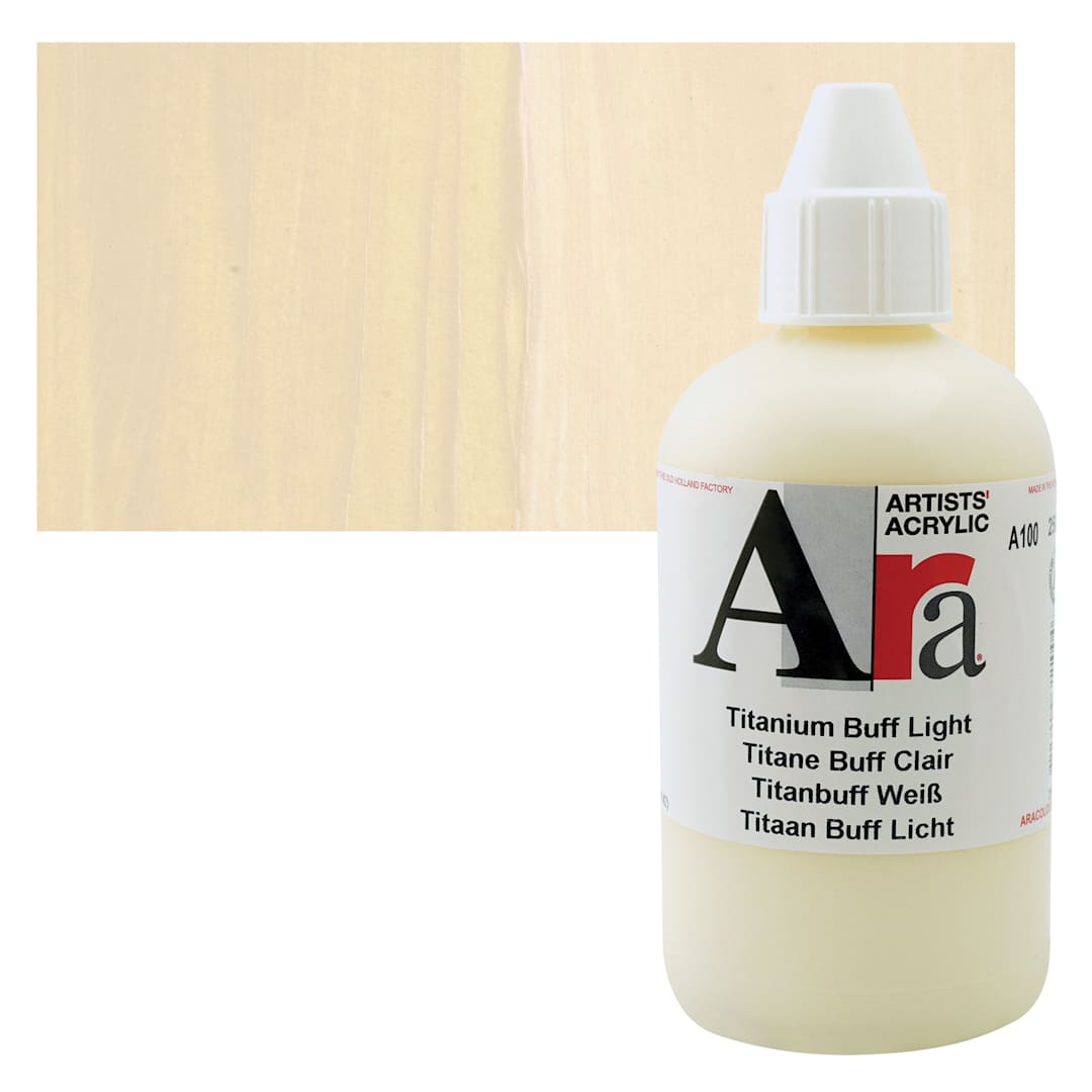 Open in modal - Ara Artists’ Acrylic Paint - Titanium Buff Light, 250 ml bottle and swatch