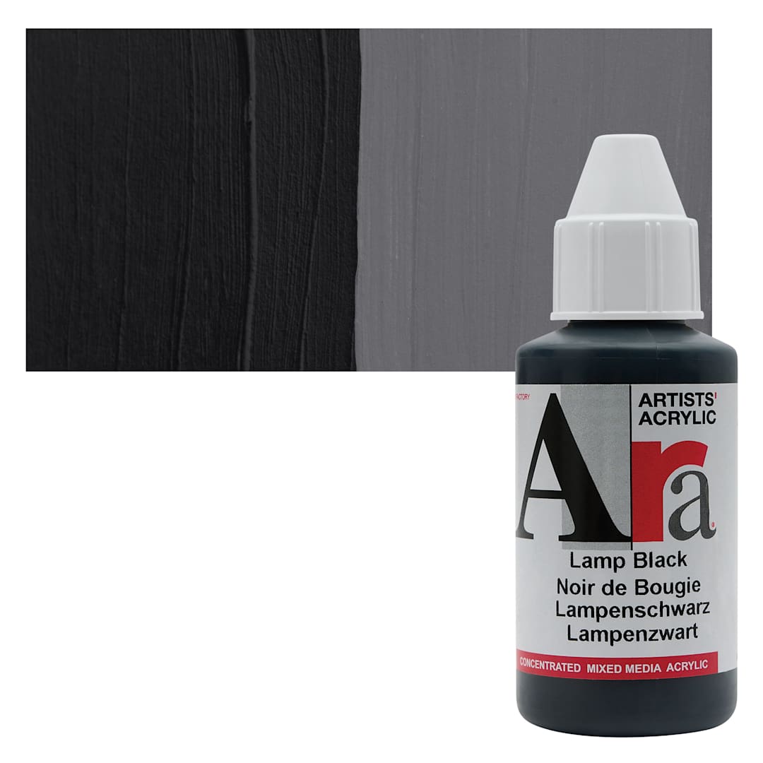 Open in modal - Ara Artists’ Acrylic Paint - Lamp Black, 100 ml bottle and swatch