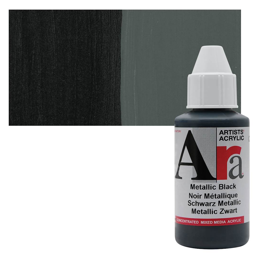 Open in modal - Ara Artists’ Acrylic Paint - Metallic Black, 100 ml bottle and swatch