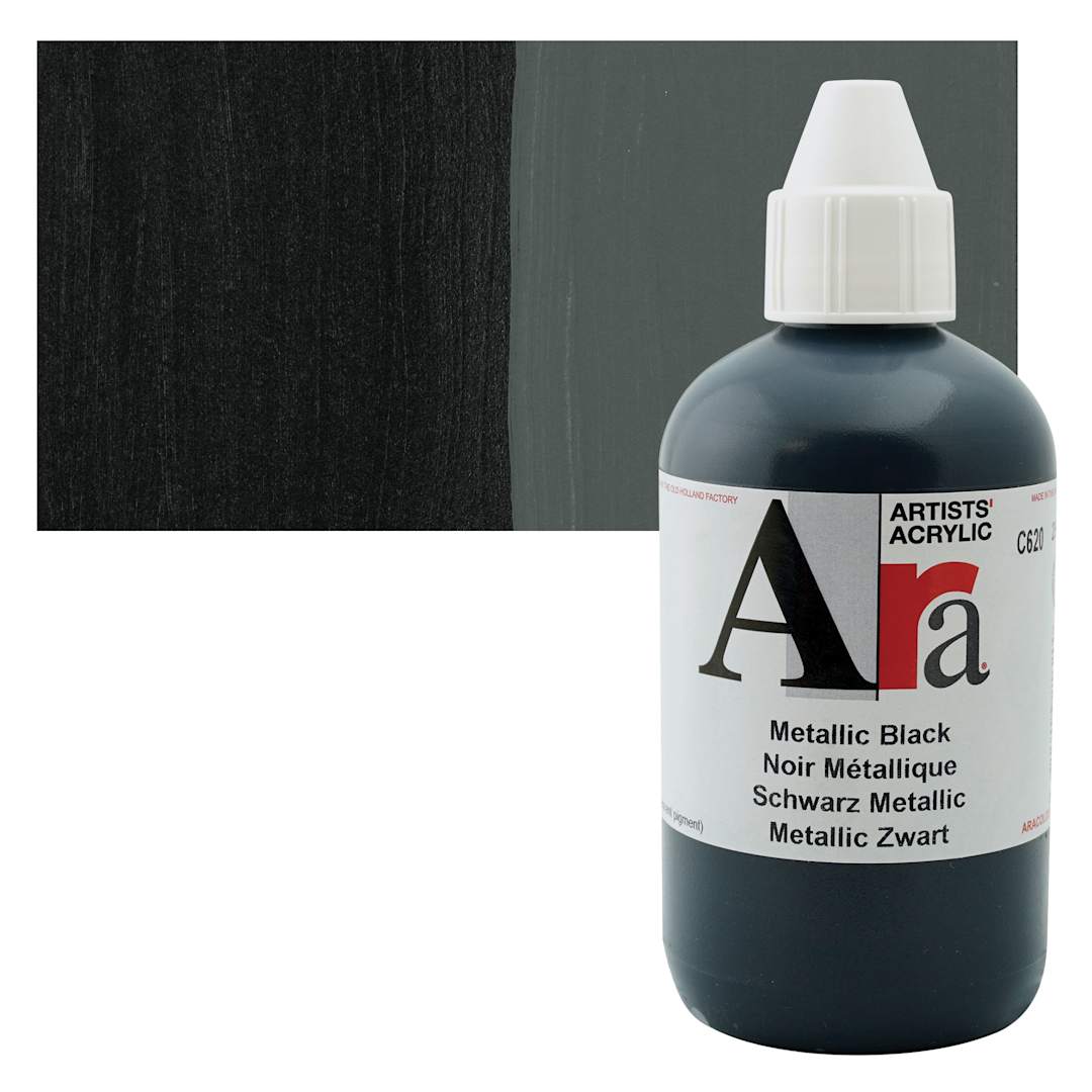 Open in modal - Ara Artists’ Acrylic Paint - Metallic Black, 250 ml bottle and swatch