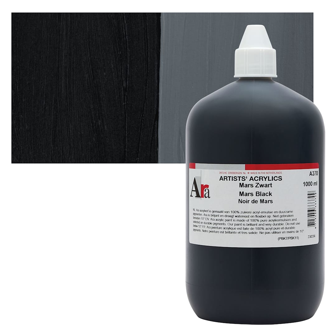 Open in modal - Ara Artists’ Acrylic Paint - Mars Black, 1000 ml and swatch