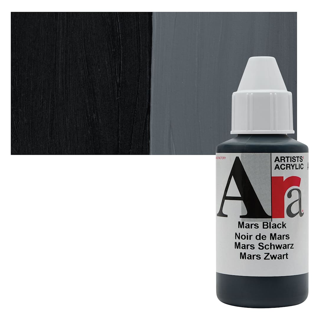 Open in modal - Ara Artists’ Acrylic Paint - Mars Black, 100 ml bottle and swatch
