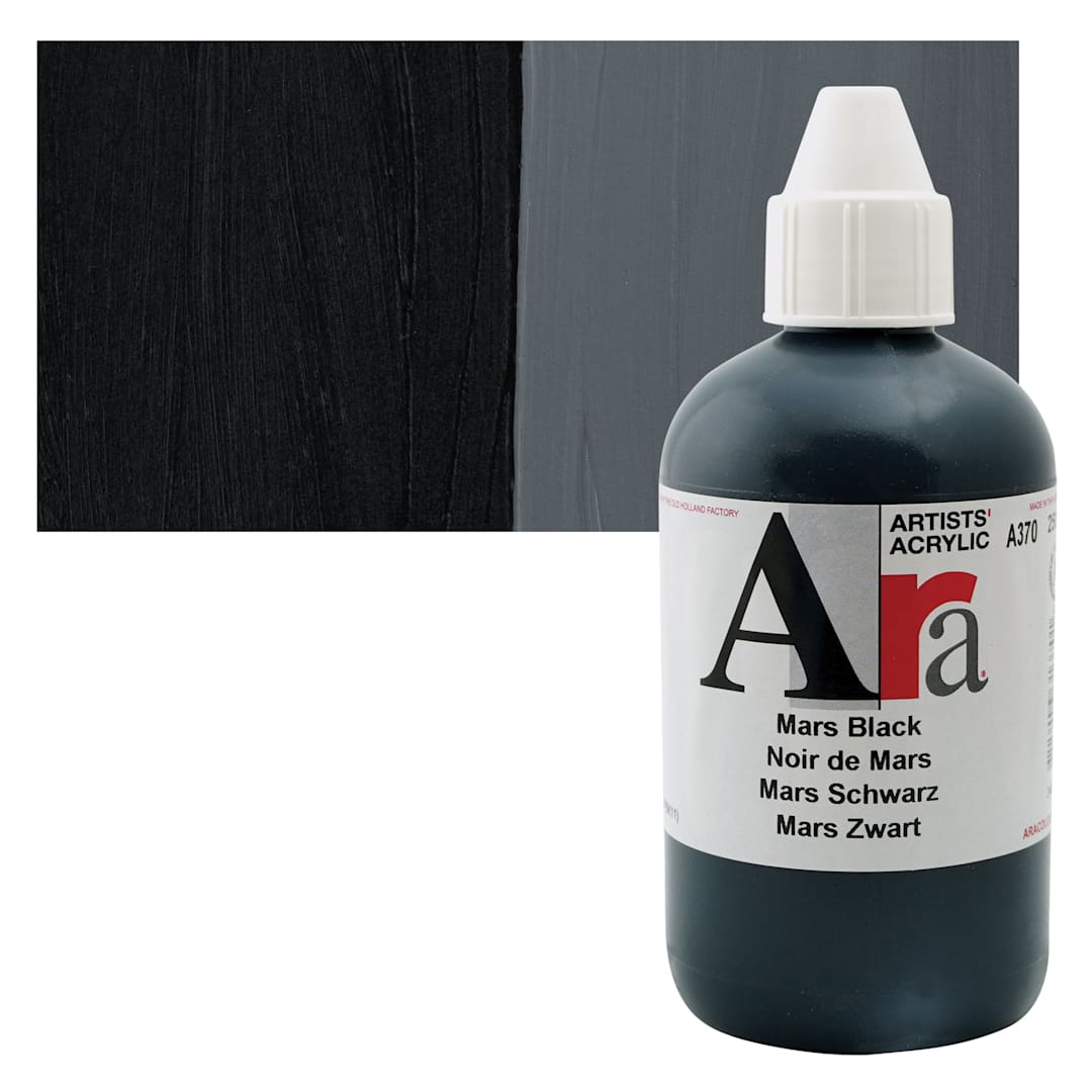 Open in modal - Ara Artists’ Acrylic Paint - Mars Black, 250 ml bottle and swatch