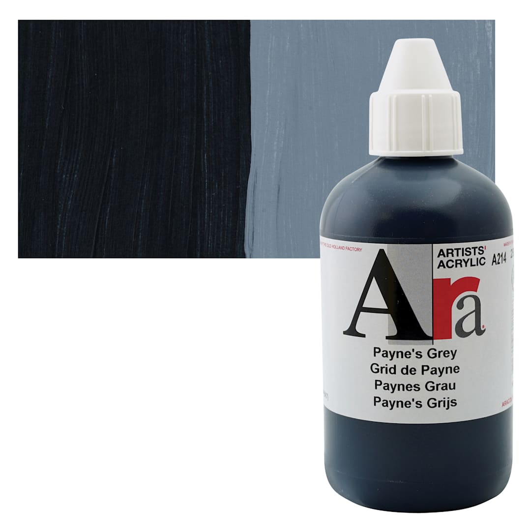 Open in modal - Ara Artists’ Acrylic Paint - Paynes Grey, 250 ml bottle and swatch