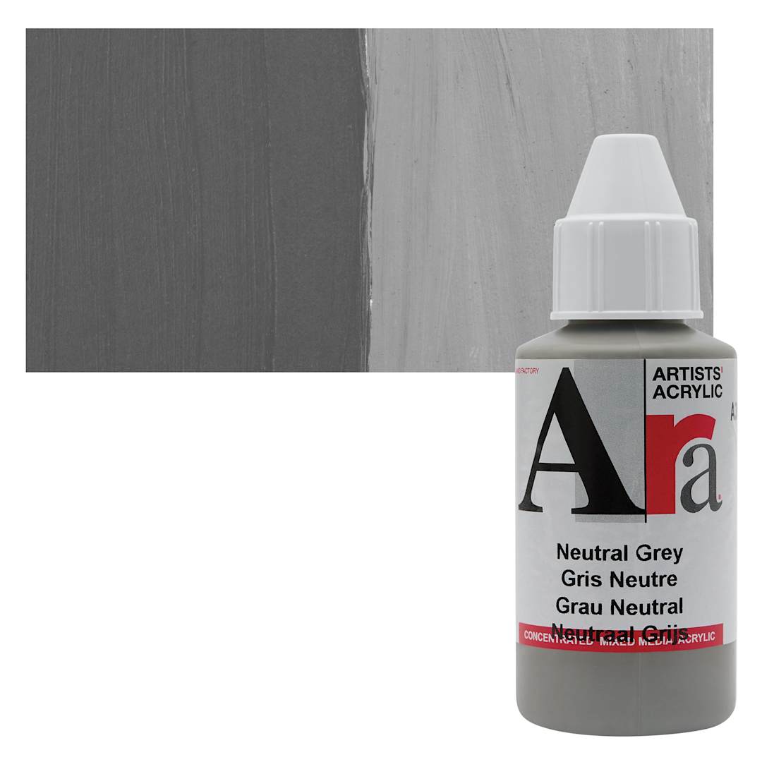 Open in modal - Ara Artists’ Acrylic Paint - Neutral Grey, 100 ml bottle and swatch