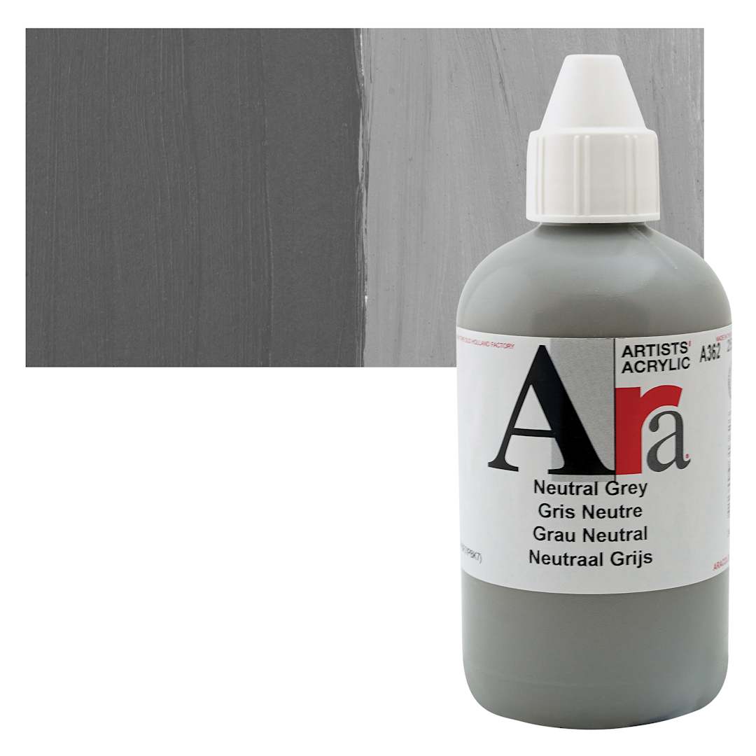 Open in modal - Ara Artists’ Acrylic Paint - Neutral Grey, 250 ml bottle and swatch