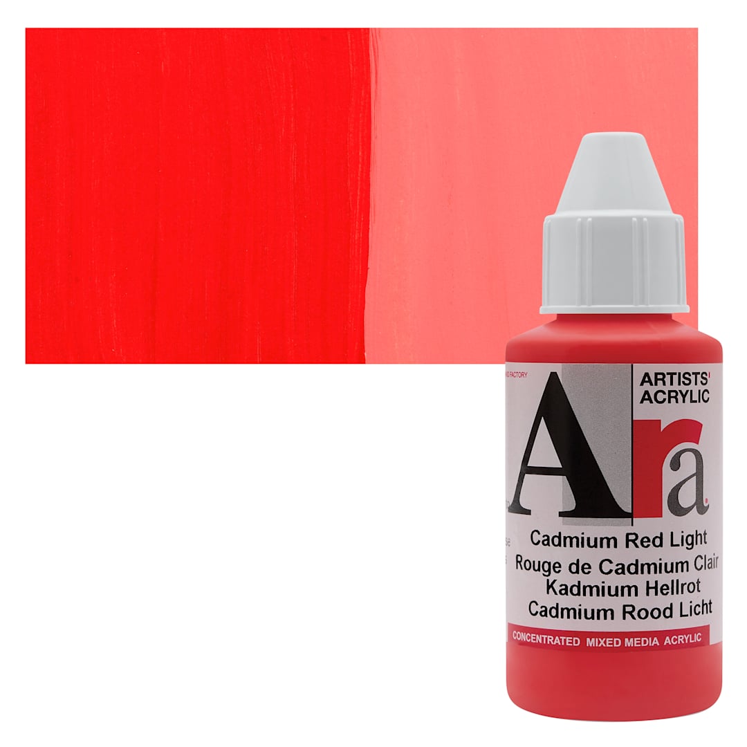 Open in modal - Ara Artists’ Acrylic Paint - Cadmium Red Light, 100 ml bottle and swatch