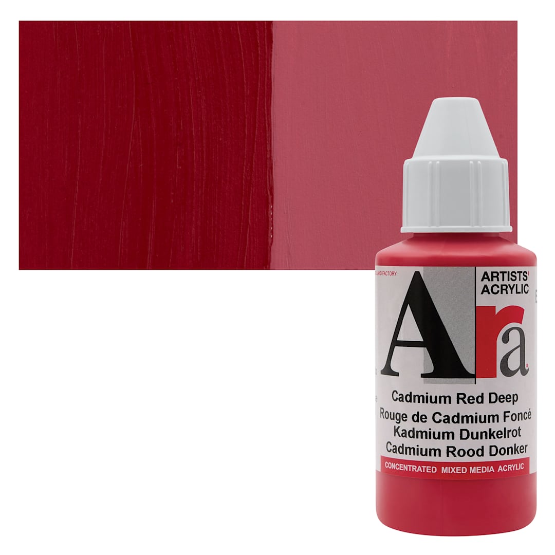 Open in modal - Ara Artists’ Acrylic Paint - Cadmium Red Deep, 100 ml bottle and swatch
