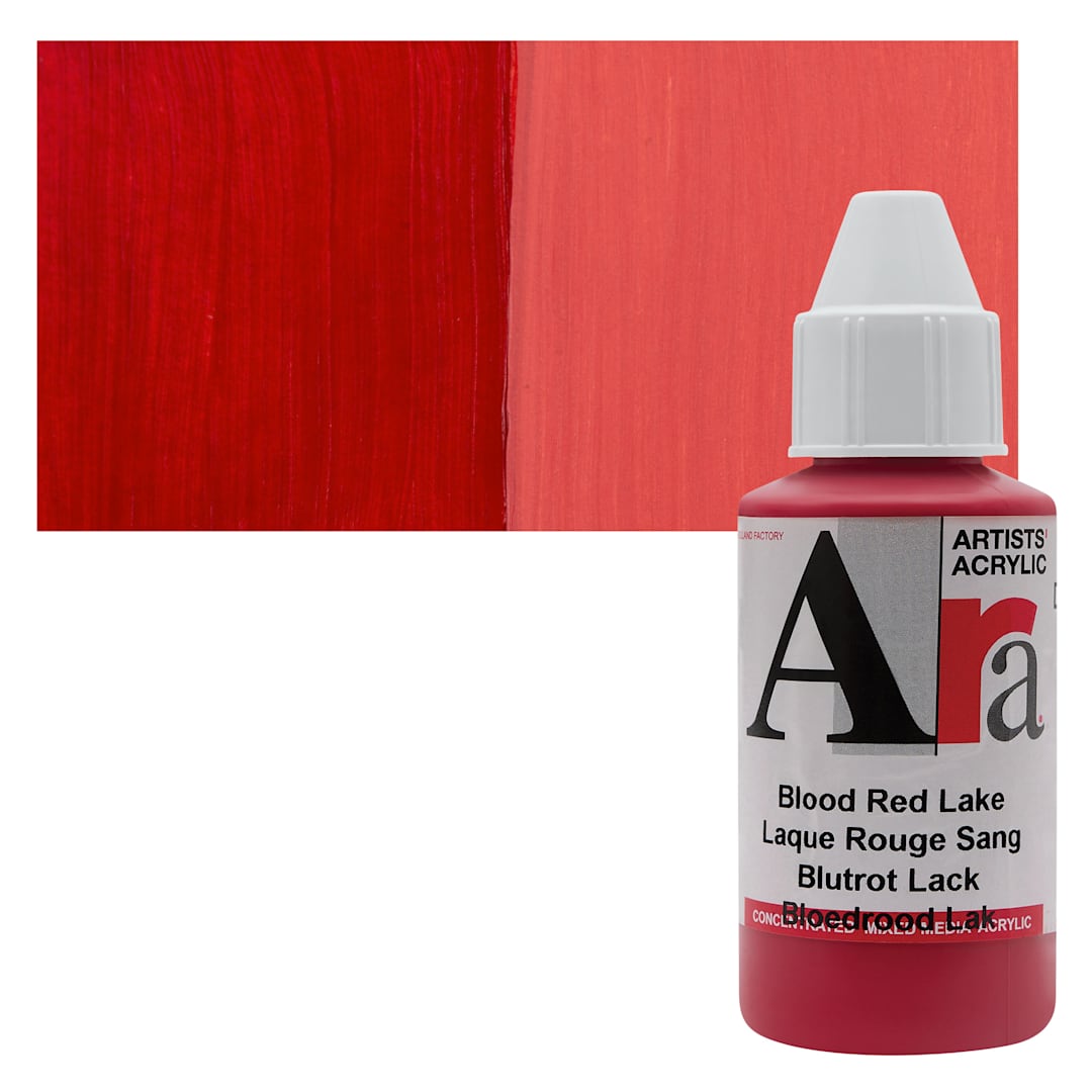 Open in modal - Ara Artists’ Acrylic Paint - Blood Red Lake, 100 ml bottle and swatch