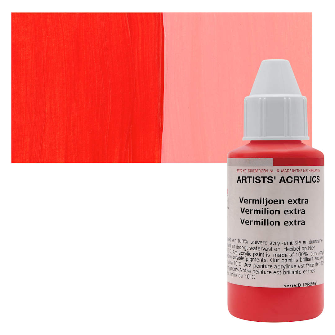 Open in modal - Ara Artists’ Acrylic Paint - Vermilion Extra, 100 ml bottle and swatch