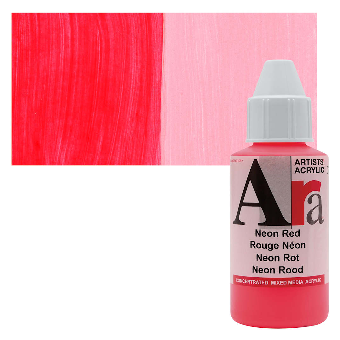 Open in modal - Ara Artists’ Acrylic Paint - Neon Red, 100 ml bottle and swatch