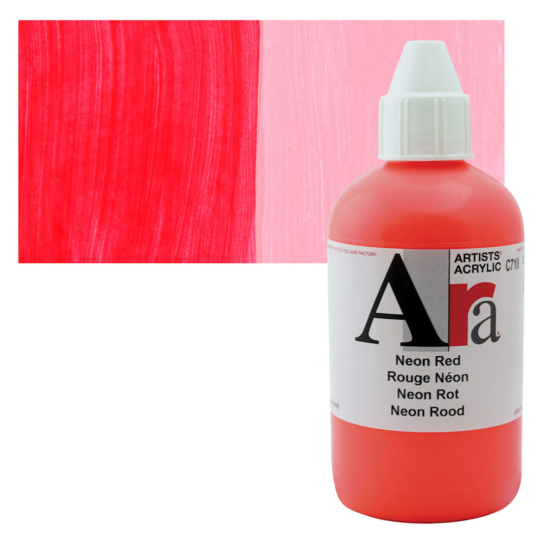 Open in modal - Ara Artists’ Acrylic Paint - Neon Red, 250 ml bottle and swatch