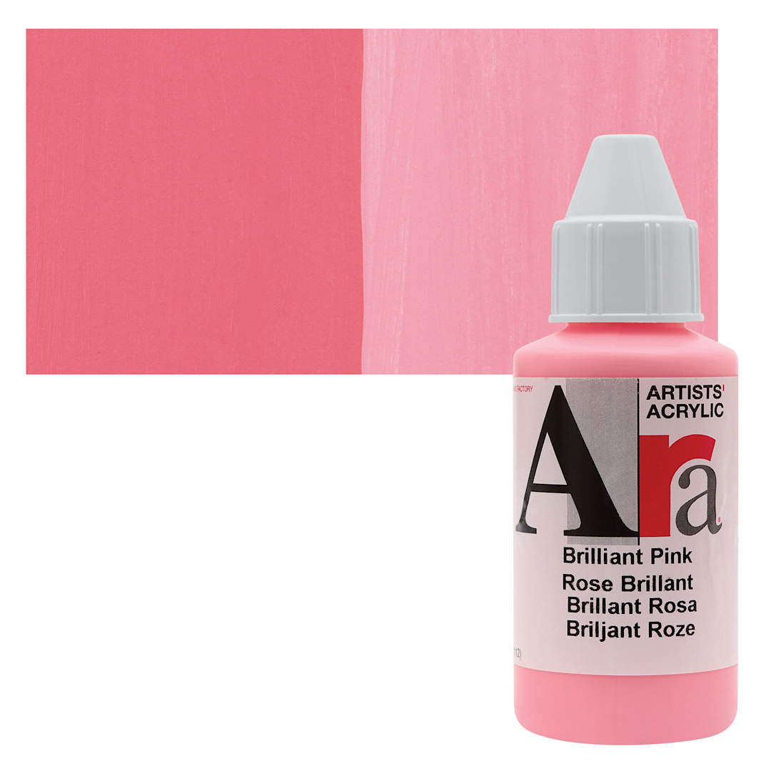 Open in modal - Ara Artists’ Acrylic Paint - Brilliant Pink, 100 ml bottle and swatch
