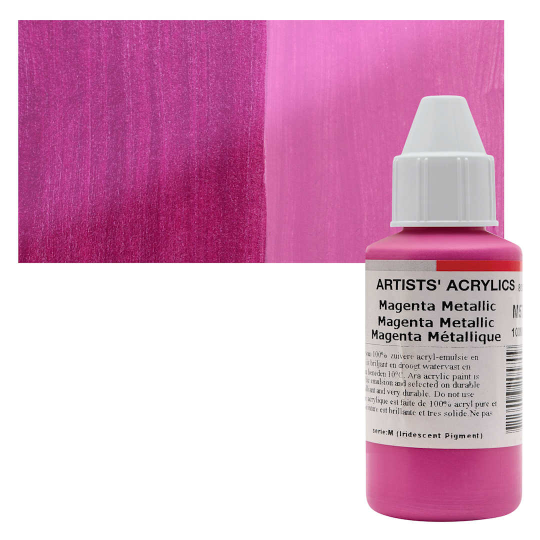 Open in modal - Ara Artists’ Acrylic Paint - Metallic Magenta, 100 ml bottle and swatch