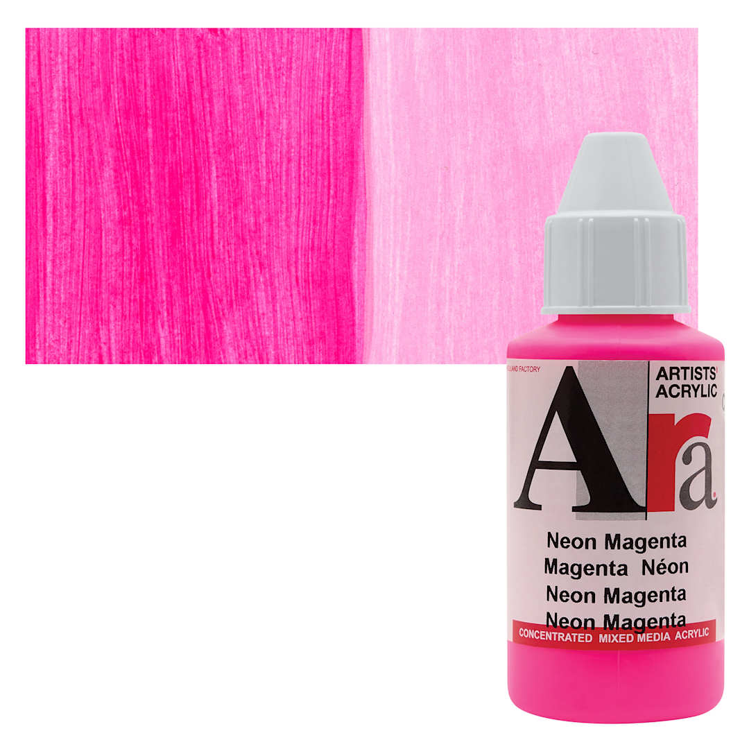 Open in modal - Ara Artists’ Acrylic Paint - Neon Magenta, 100 ml bottle and swatch