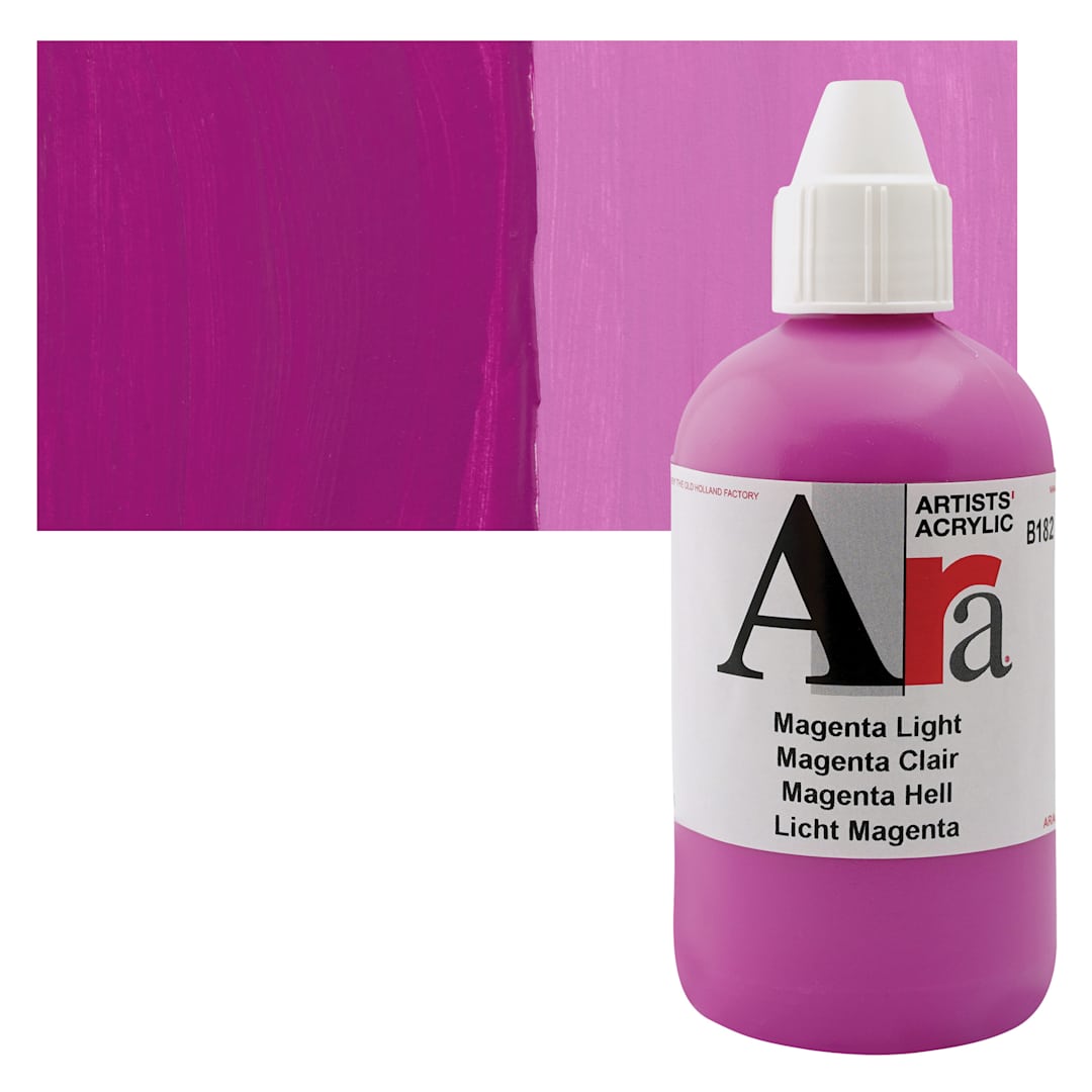Open in modal - Ara Artists’ Acrylic Paint - Light Magenta, 250 ml bottle and swatch