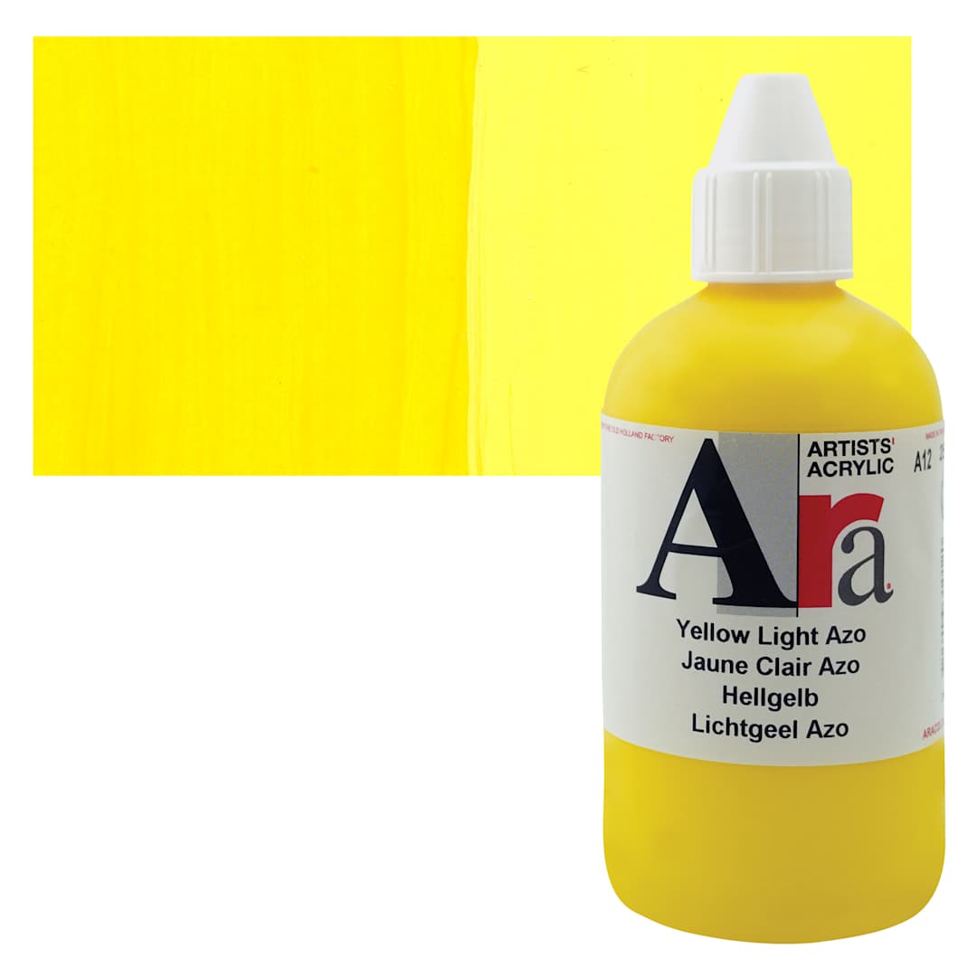 Open in modal - Ara Artists’ Acrylic Paint - Yellow Light Azo, 250 ml bottle and swatch
