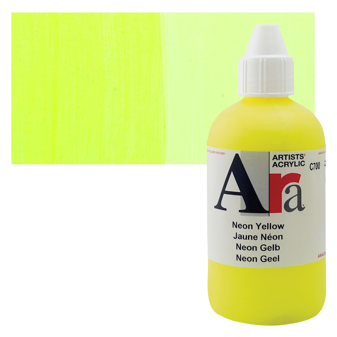 Open in modal - Ara Artists’ Acrylic Paint - Neon Yellow, 250 ml bottle and swatch