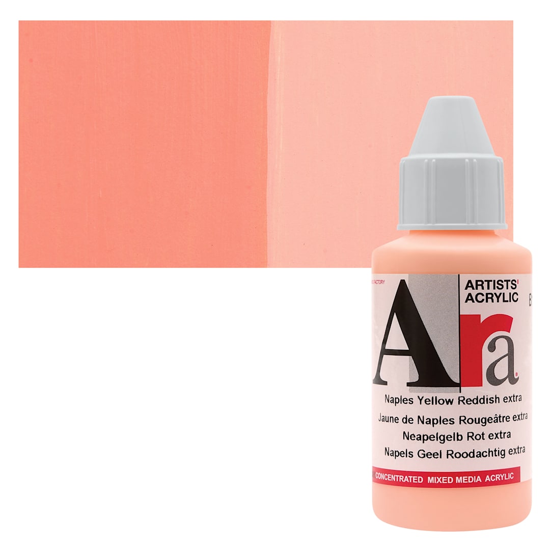 Open in modal - Ara Artists’ Acrylic Paint - Naples Yellow Reddish Extra, 100 ml bottle and swatch