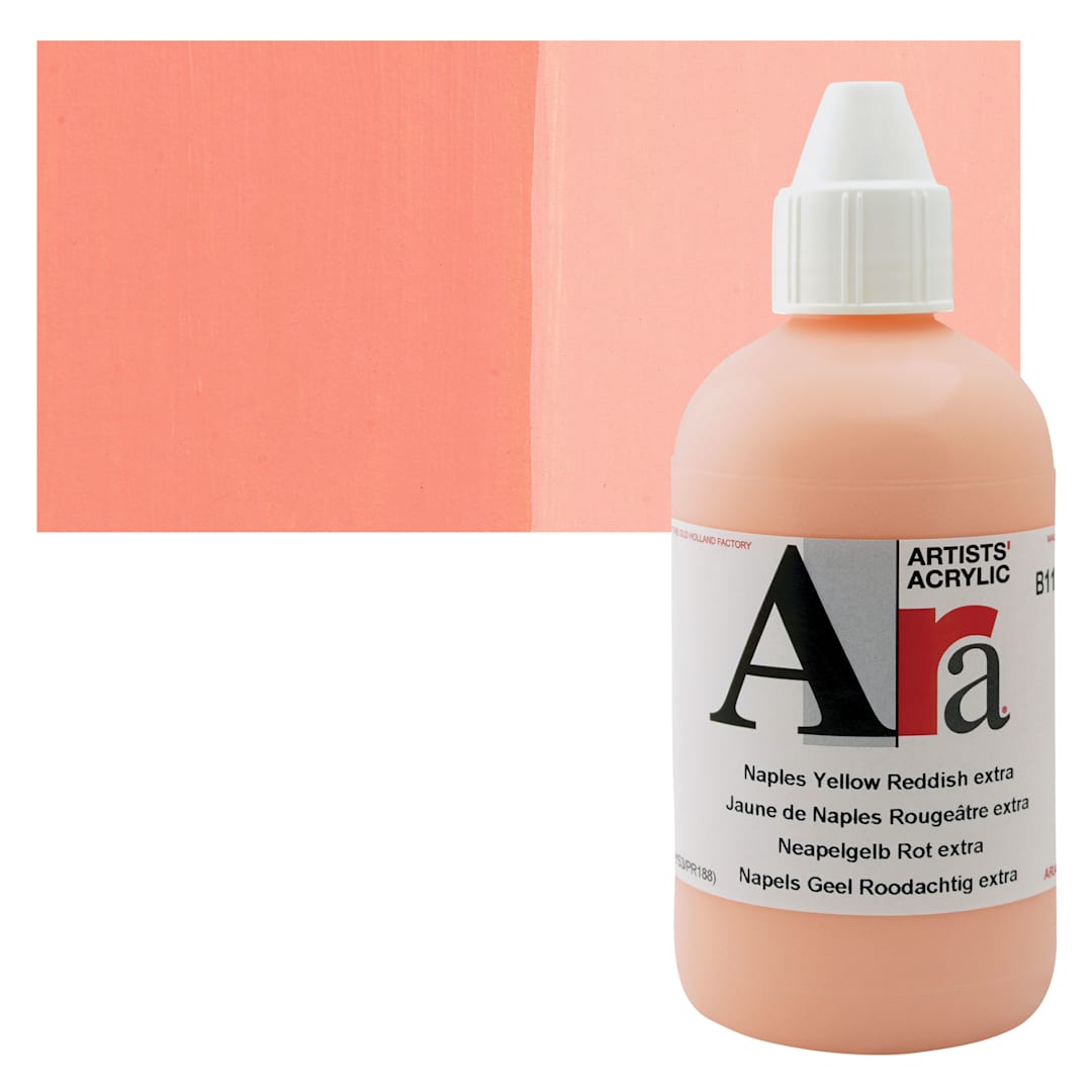 Open in modal - Ara Artists’ Acrylic Paint - Naples Yellow Reddish Extra, 250 ml bottle and swatch