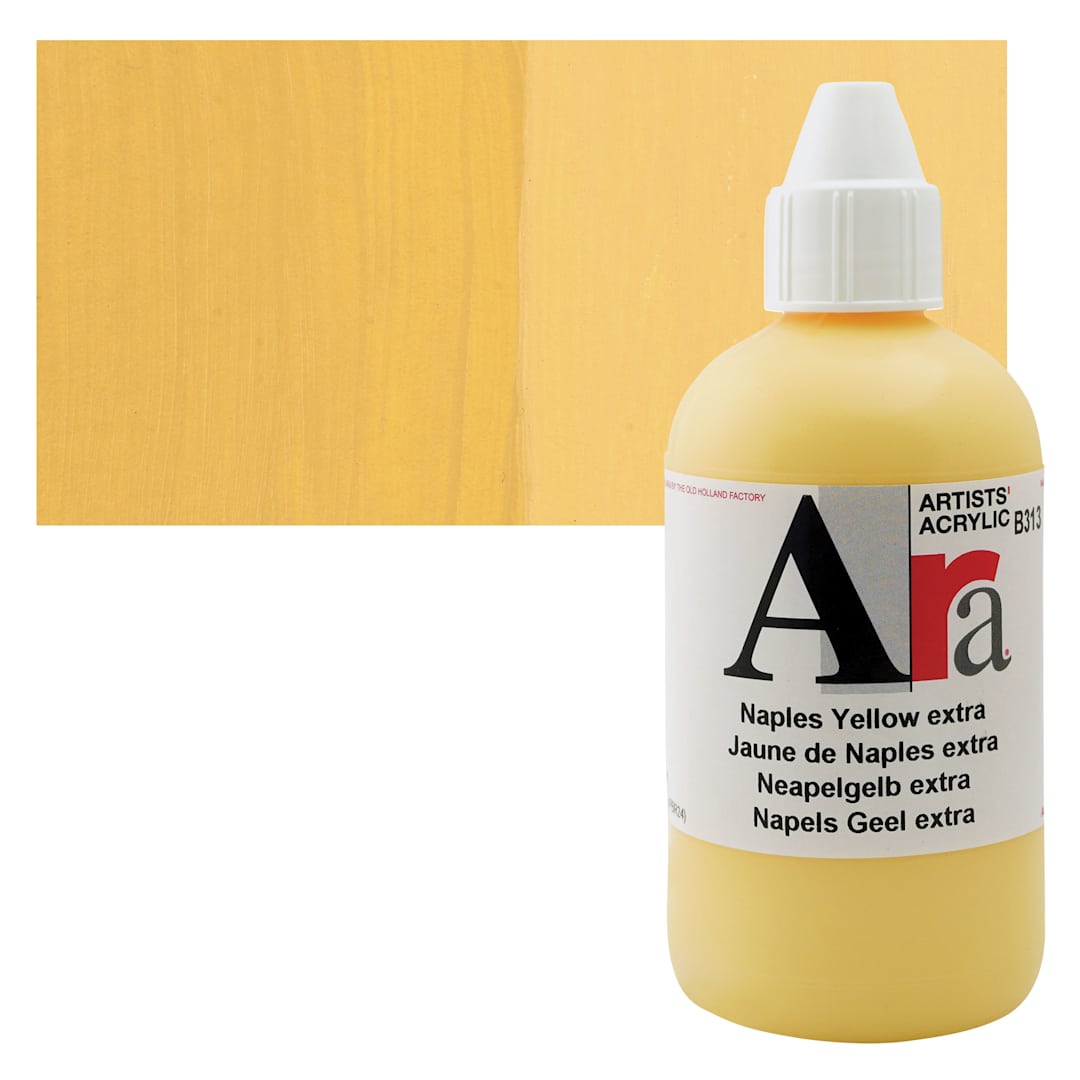 Open in modal - Ara Artists’ Acrylic Paint - Naples Yellow Extra, 250 ml bottle and swatch