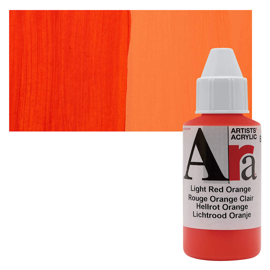 Open in modal - Ara Artists’ Acrylic Paint - Light Red Orange, 100 ml bottle and swatch