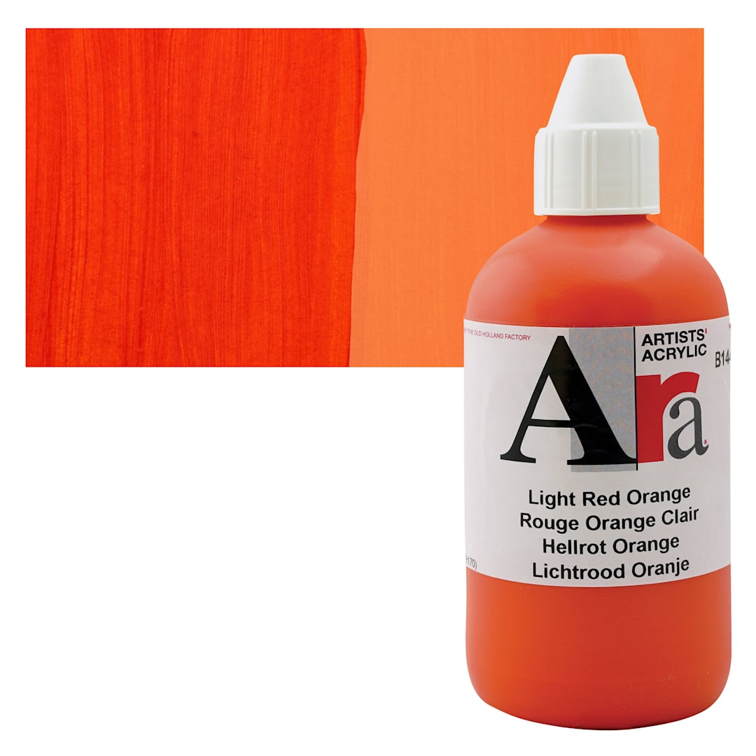 Open in modal - Ara Artists’ Acrylic Paint - Light Red Orange, 250 ml bottle and swatch