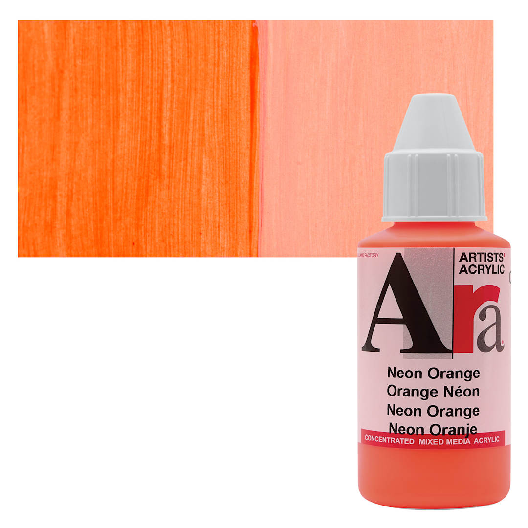 Open in modal - Ara Artists’ Acrylic Paint - Neon Orange, 100 ml bottle and swatch