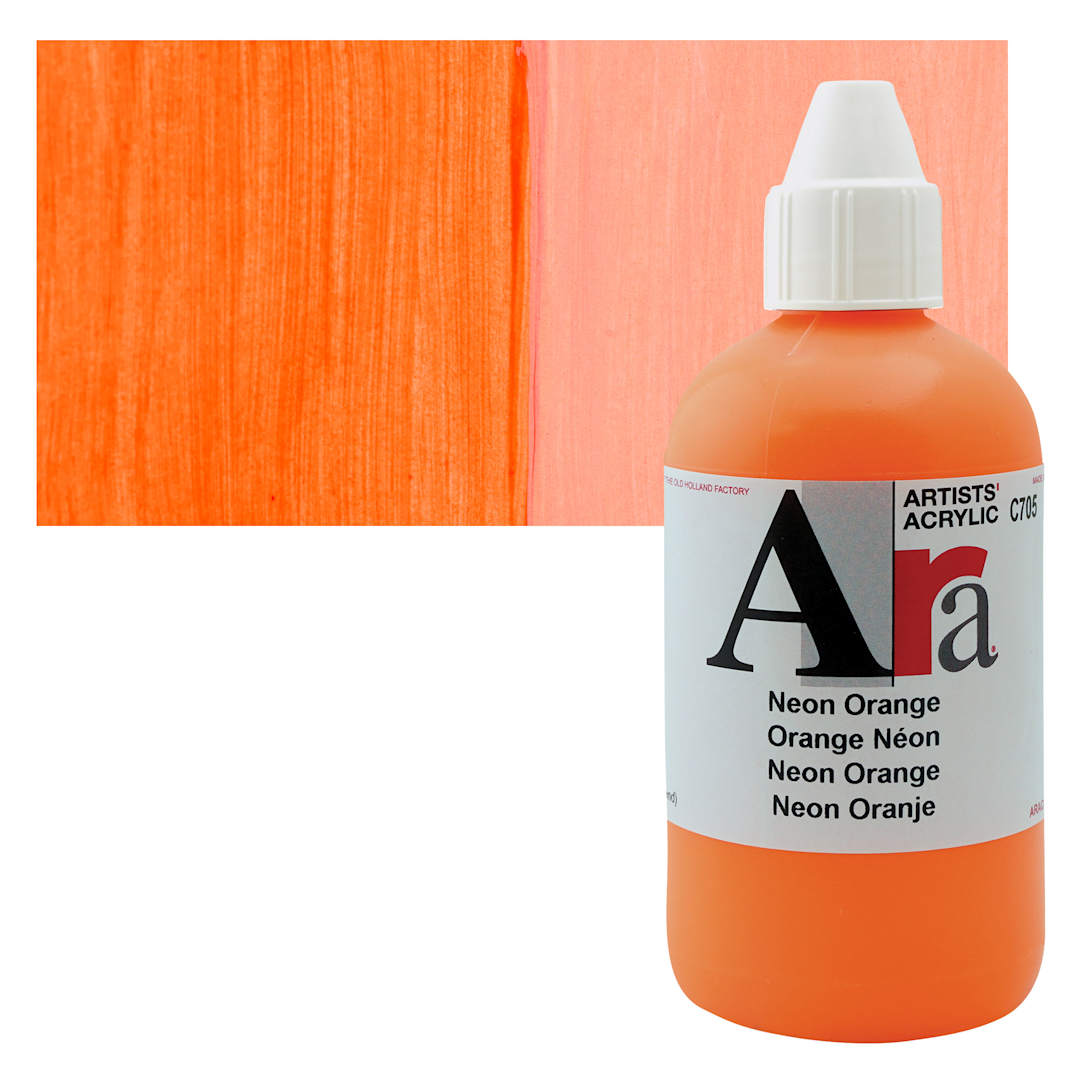 Open in modal - Ara Artists’ Acrylic Paint - Neon Orange, 250 ml bottle and swatch