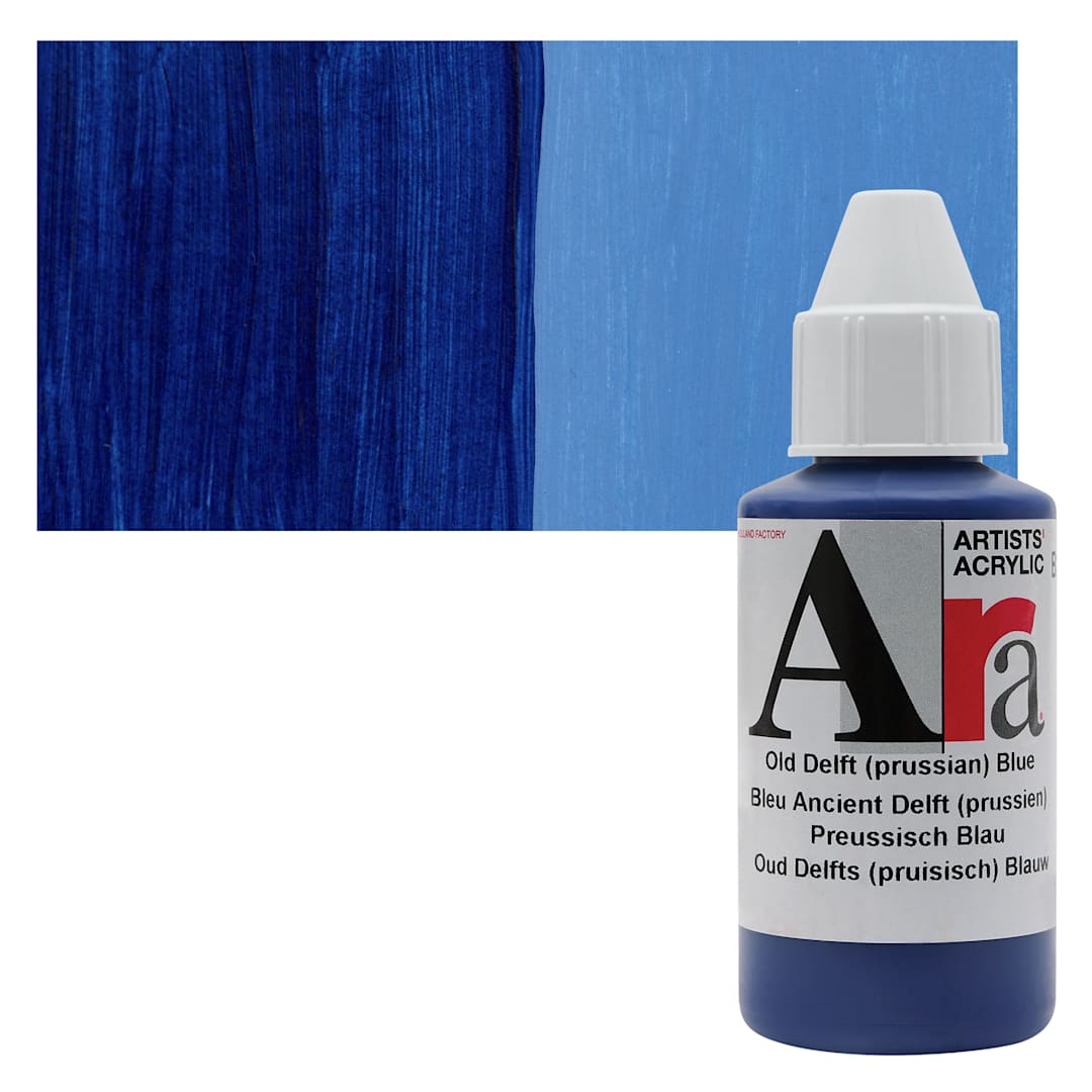 Open in modal - Ara Artists’ Acrylic Paint - Old Delft (Prussian) Blue, 100 ml bottle and swatch