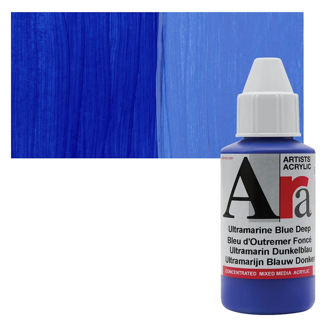 Open in modal - Ara Artists’ Acrylic Paint - Ultramarine Blue Deep, 100 ml bottle and swatch