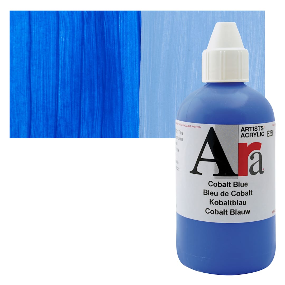 Open in modal - Ara Artists’ Acrylic Paint - Cobalt Blue, 250 ml bottle and swatch