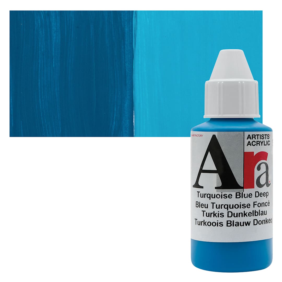 Open in modal - Ara Artists’ Acrylic Paint - Turquoise Blue Deep, 100 ml bottle and swatch