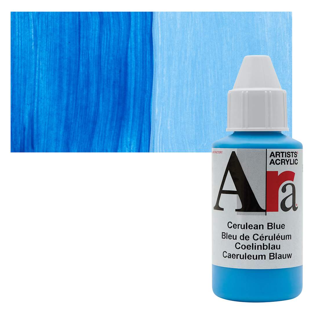 Open in modal - Ara Artists’ Acrylic Paint - Cerulean Blue, 100 ml bottle and swatch