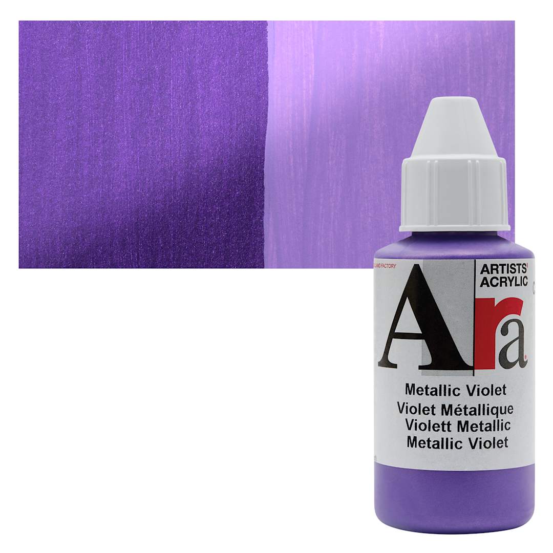 Open in modal - Ara Artists’ Acrylic Paint - Metallic Violet, 100 ml bottle and swatch