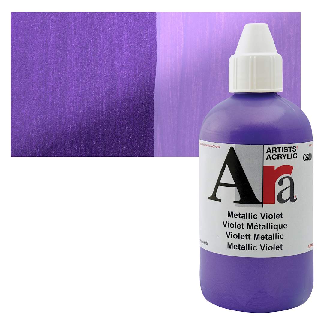 Open in modal - Ara Artists’ Acrylic Paint - Metallic Violet, 250 ml bottle and swatch