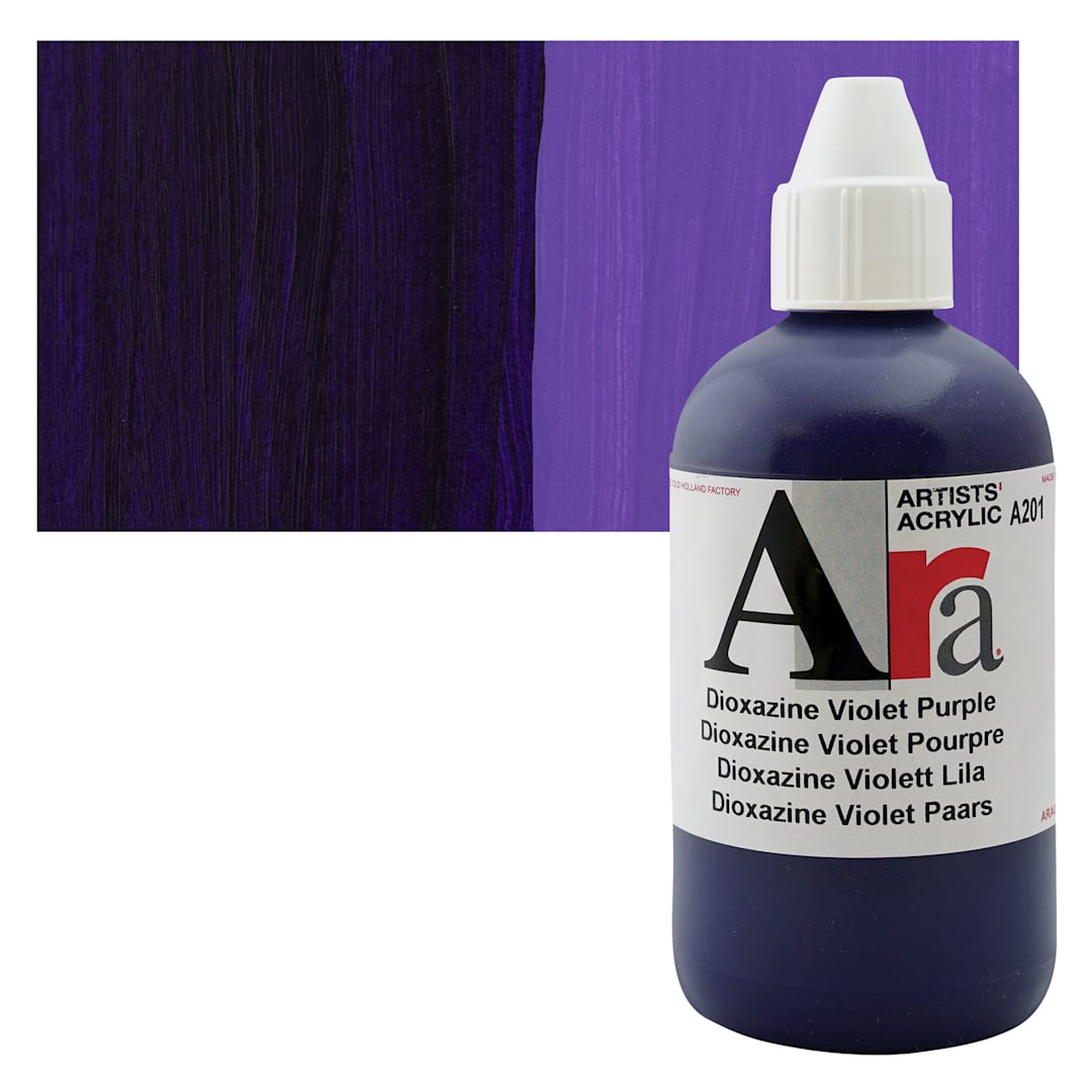 Open in modal - Ara Artists’ Acrylic Paint - Dioxazine Violet Purple, 250 ml bottle and swatch