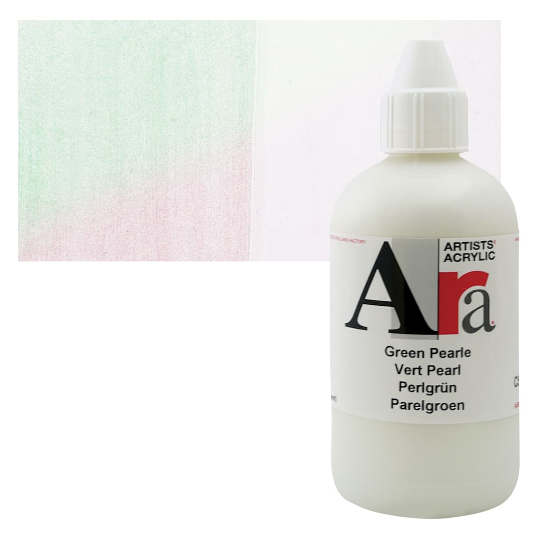 Open in modal - Ara Artists’ Acrylic Paint - Pearl Green, 250 ml bottle and swatch