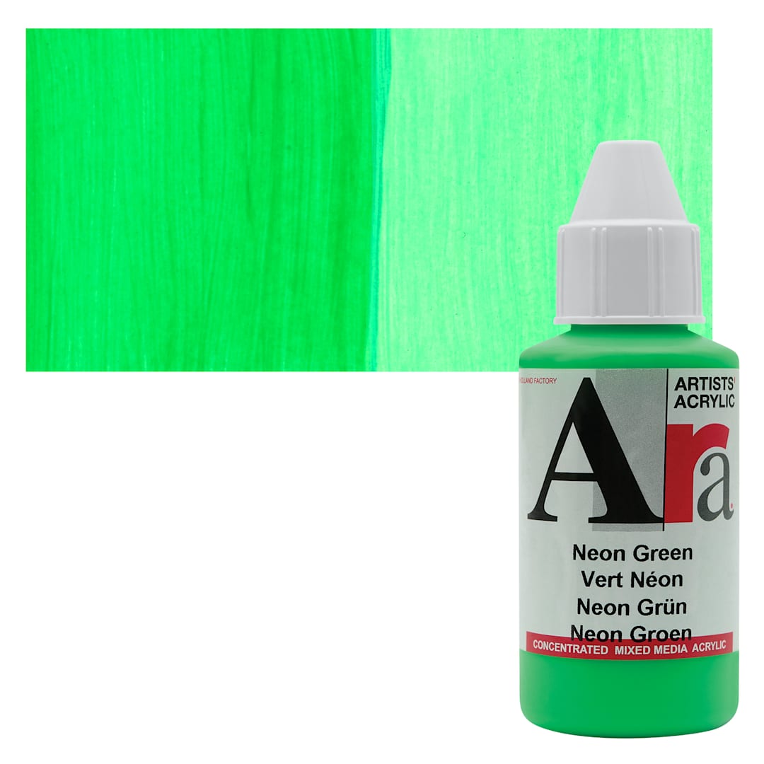 Open in modal - Ara Artists’ Acrylic Paint - Neon Green, 100 ml bottle and swatch