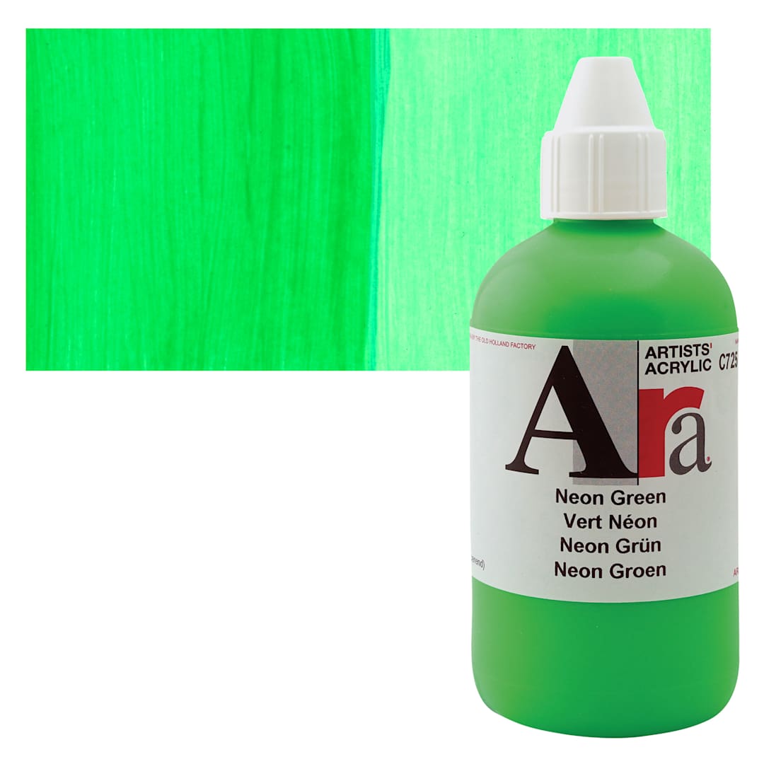 Open in modal - Ara Artists’ Acrylic Paint - Neon Green, 250 ml bottle and swatch