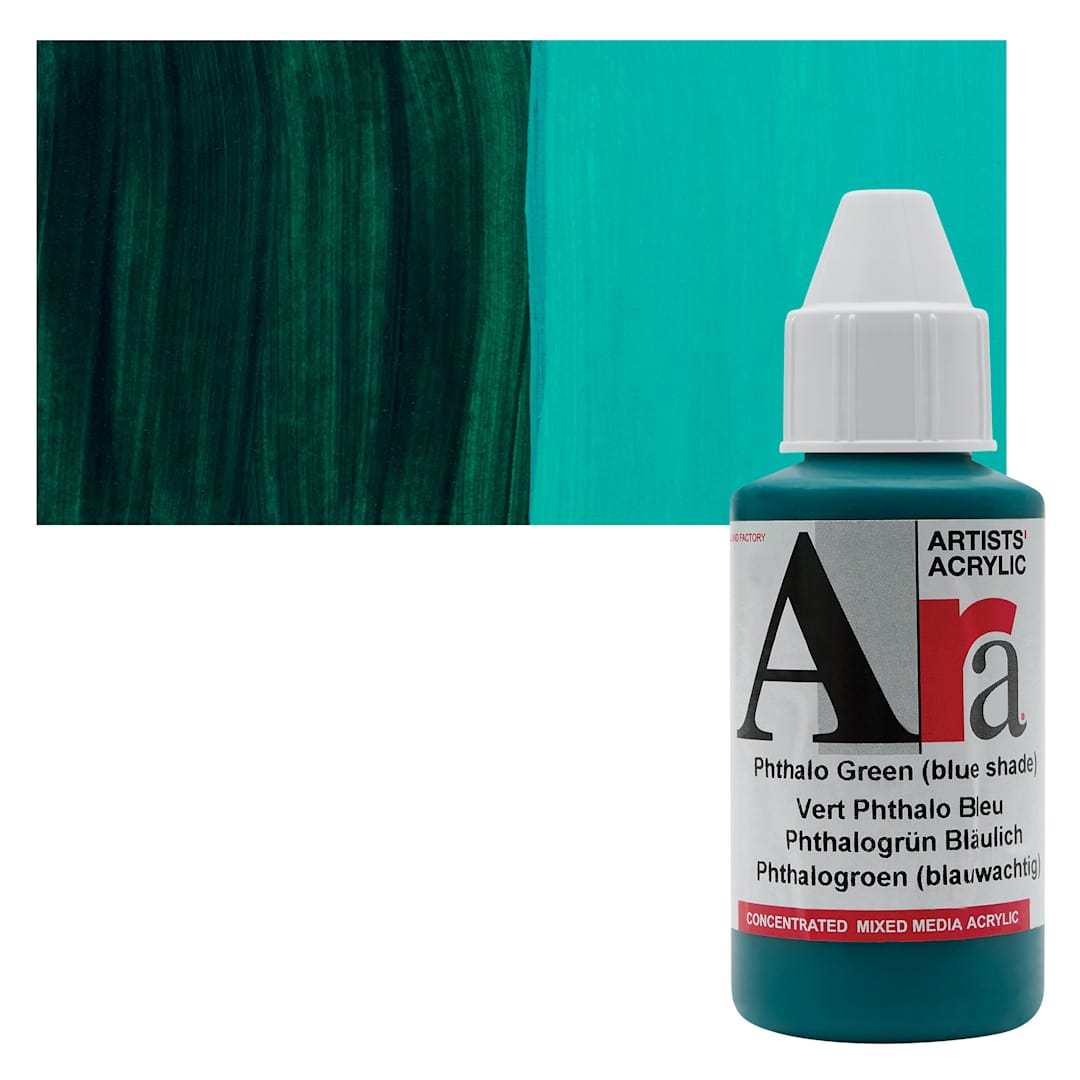 Open in modal - Ara Artists’ Acrylic Paint - Phthalo Green Blue Shade, 100 ml bottle and swatch