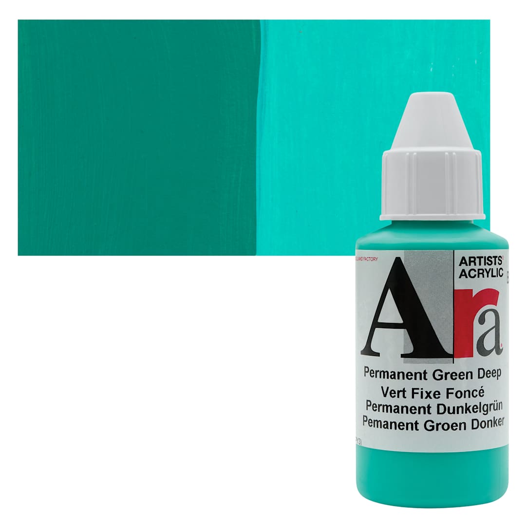 Open in modal - Ara Artists’ Acrylic Paint - Permanent Green Deep, 100 ml bottle and swatch